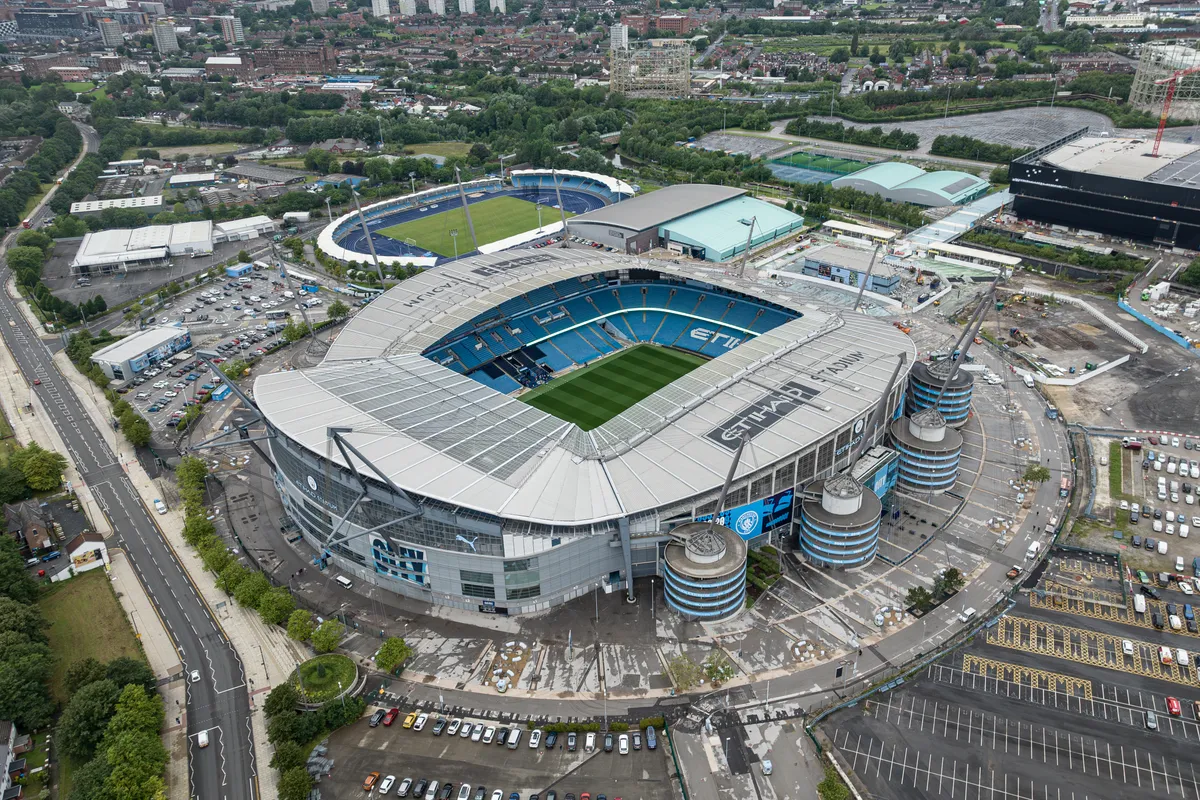 Aerial view of the Etihad Stadium and Sportcity complex in east Manchester